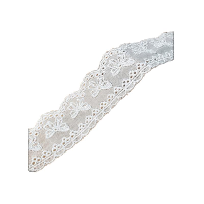 Off-White Lace Trim Embroidery Cloth for Skirt Hem Decoration - Pure Cotton, Double-Locked Edge
