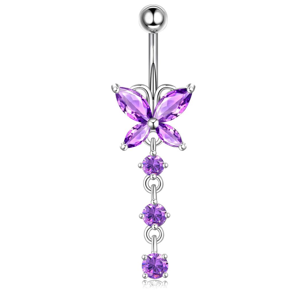 Damen Edelstahl Sexy Strand Schmetterling Zirkon Anhänger Perforierte Bauchnabelringe 10mm Vergoldet Drittanbieter-Zertifiziert Trendig