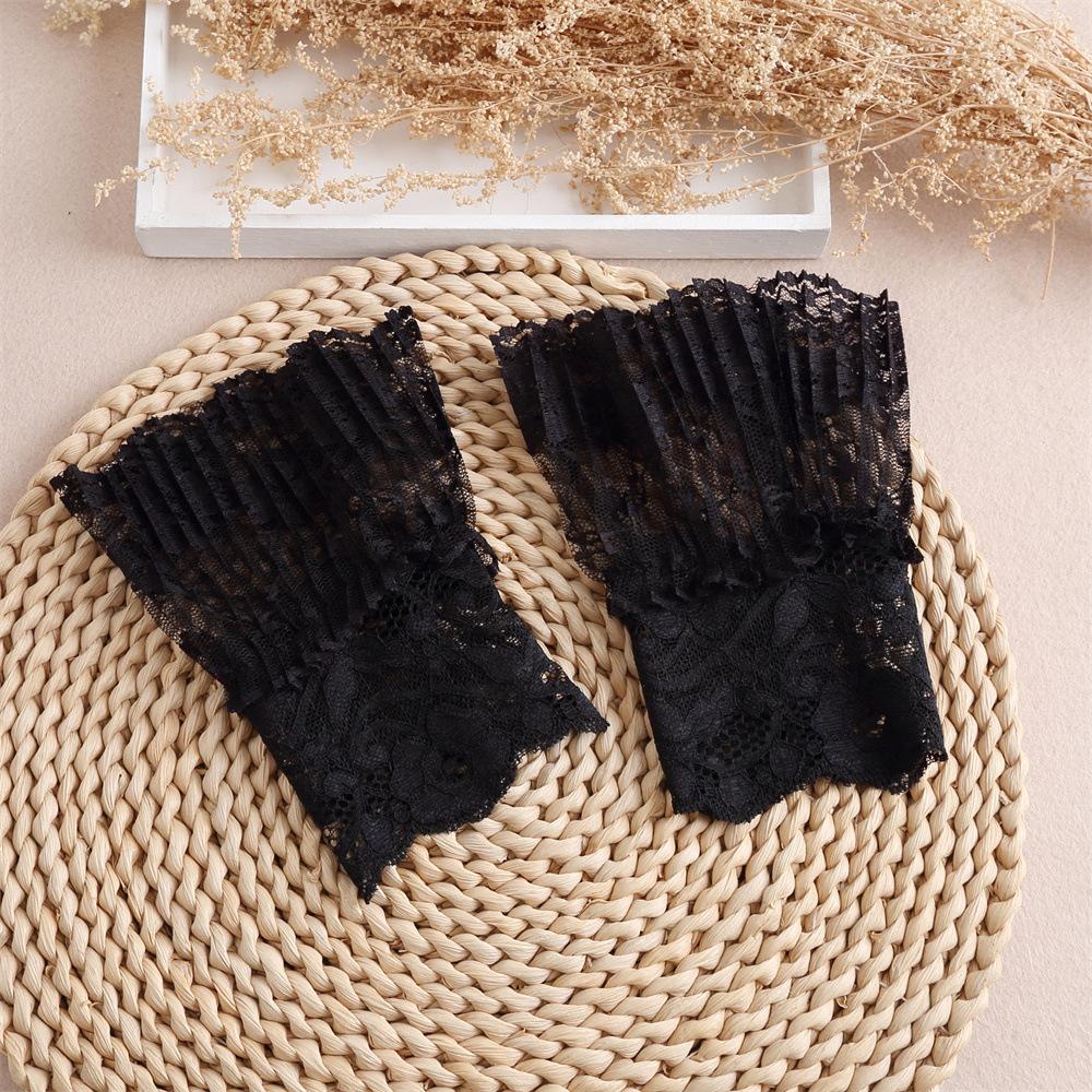Neue Fake-Ärmel für Damen Herbst Winter Pullover Abnehmbare Manschetten Dekorative Spitze Blumenstickerei Plissiertes Handgelenk