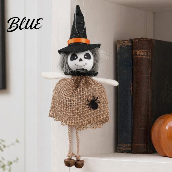 Festive Halloween Ornament Hanging Decoration Spooky Pumpkin/Ghost/Witch/Black Cat Doll with Scary Witch Burlap Skirt for Haunted House