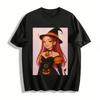 Halloween Pumpkin Witch Print Off Shoulder Top Festival Vibe Cute Cool Girl Casual Long Sleeve T-Shirt Pure Cotton T-shirt