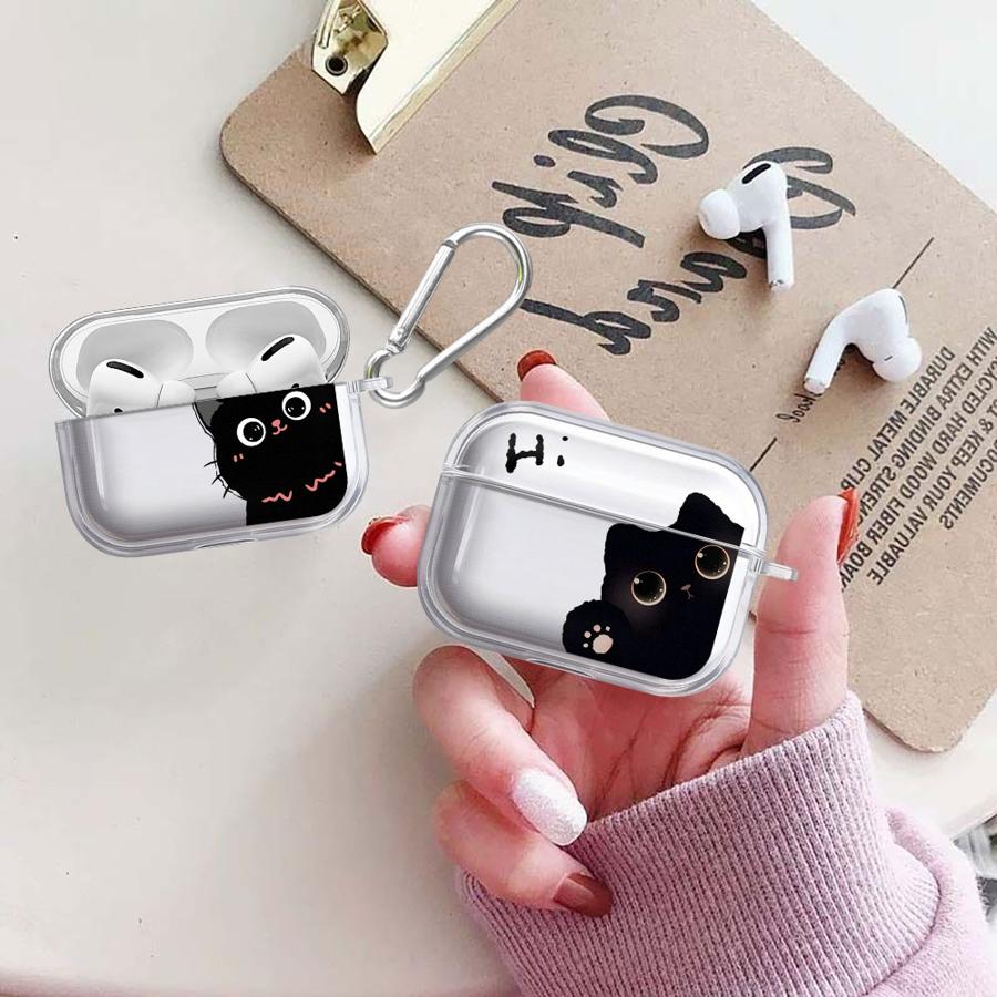 Hello Cute Cat Case For Airpods 1 Pro3 Pro Pro2 2 3 4 Clear Earphone Cases Cover