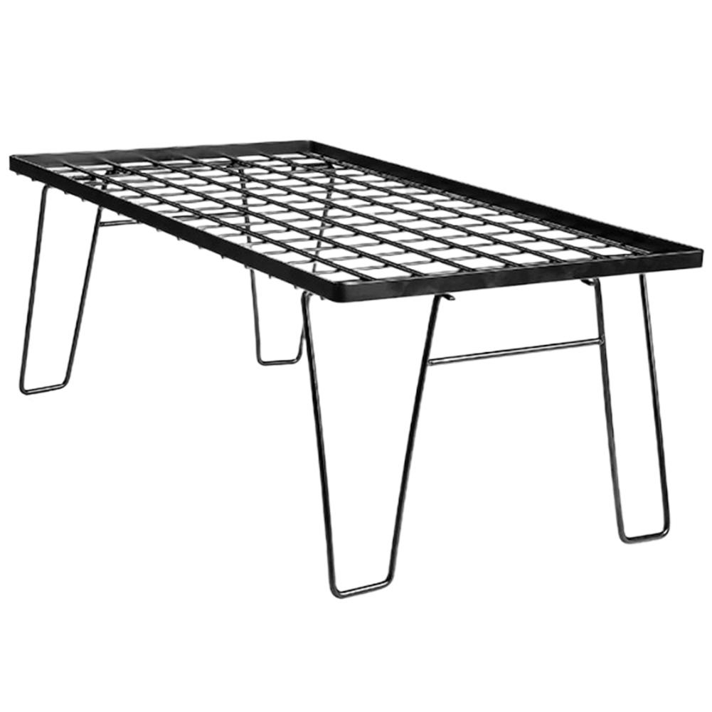 Folding Iron Net Table with Table Board &Bag Camping Lightweight Table Multifunctional Camping Cooking Rack for Outdoor Barbecue