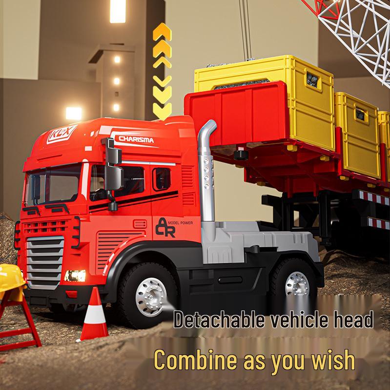 Large Alloy Cargo Transport Simulation Trailer Toy Truck for Kids