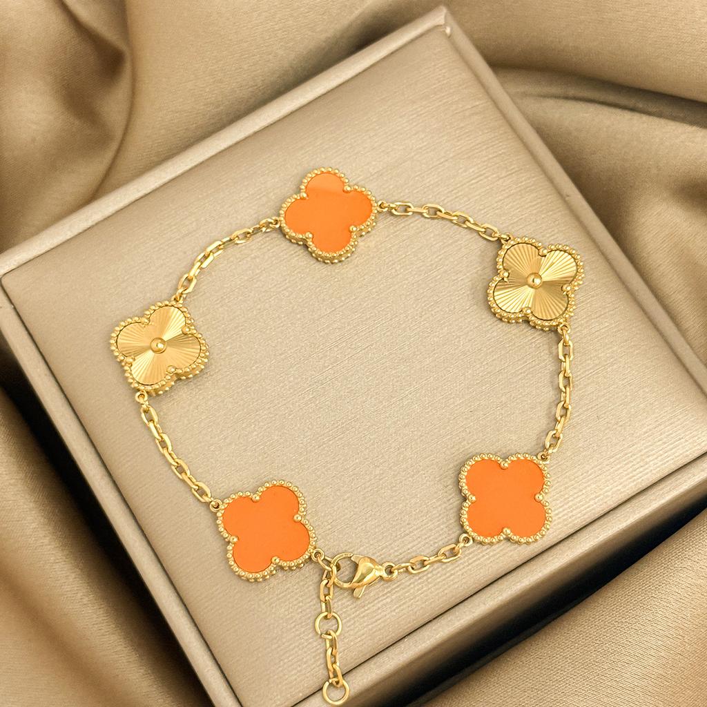 Titanium Steel 15mm Four-leaf Clover Laser-engraved Bracelet Vacuum Plated High Quality Non-fading Women's Bracelet