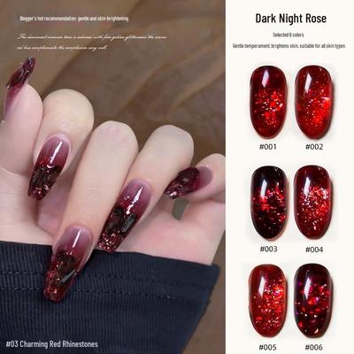 Super Flash Dark Night Rose Red Diamond Gel: Versatile Red Glitter Nail Art for Autumn/Winter