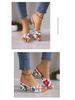 European & American Embroidered Open Toe High Heel Square Toe Sandals - Women's Plus Size, Chunky Heel, One-Strap Fashion Slippers