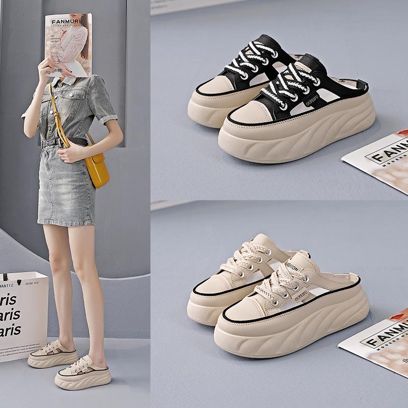Little White Shoes Schoolgirl Summer New One-pedal Lazy Shoes Versatile Thick-soled Bag Head Half Slippers A15