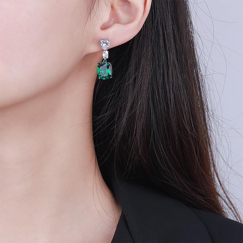 Jewelry Copper Bottom Gold-Plated Imitation Color Treasure Corundum Temperament Stud Earrings Female Main Stone 10 * 12