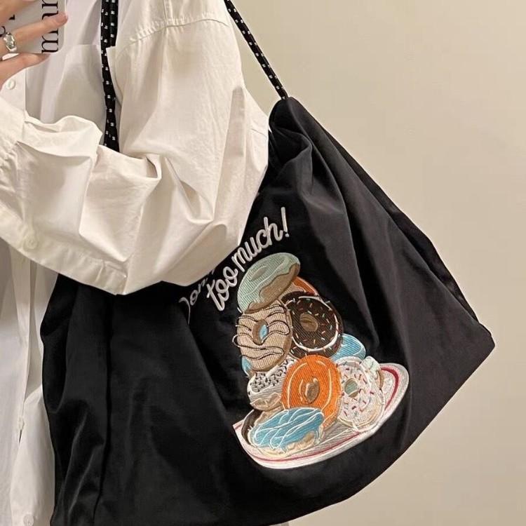 Niche Embroidered Environmentally Friendly Nylon Bag, Simple Commuter Versatile Large-Capacity Tote Bag, Sports Fitness Portable Shoulder Bag