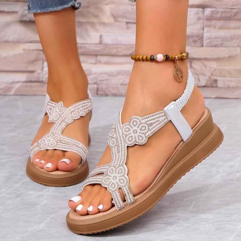 New Style Shoes Large-sized Hollowed-out Women's Shoes Flat Water Diamond Sandals