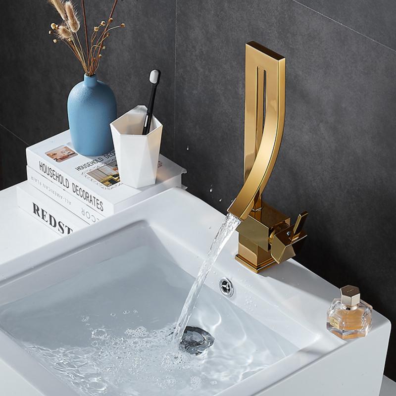 Luxus Messing Badezimmer Deck montiert Becken Wasserhahn Waschbecken Warm und Kalt Einlochmontage Wasserhahn Mitigeur Salle De Bain Mischbatterie