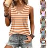 Women’s Loose Fit V Neck Pleated Striped Sleeveless Tank Top Casual Lightweight Printed Blouse for Summer Comfort