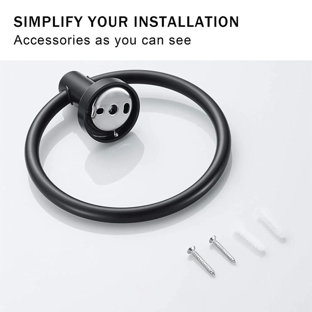 Matte Black Towel Ring - Heavy Duty Stainless Steel Holder for Bathroom and Kitchen - Wall Mounted Storage Hangers