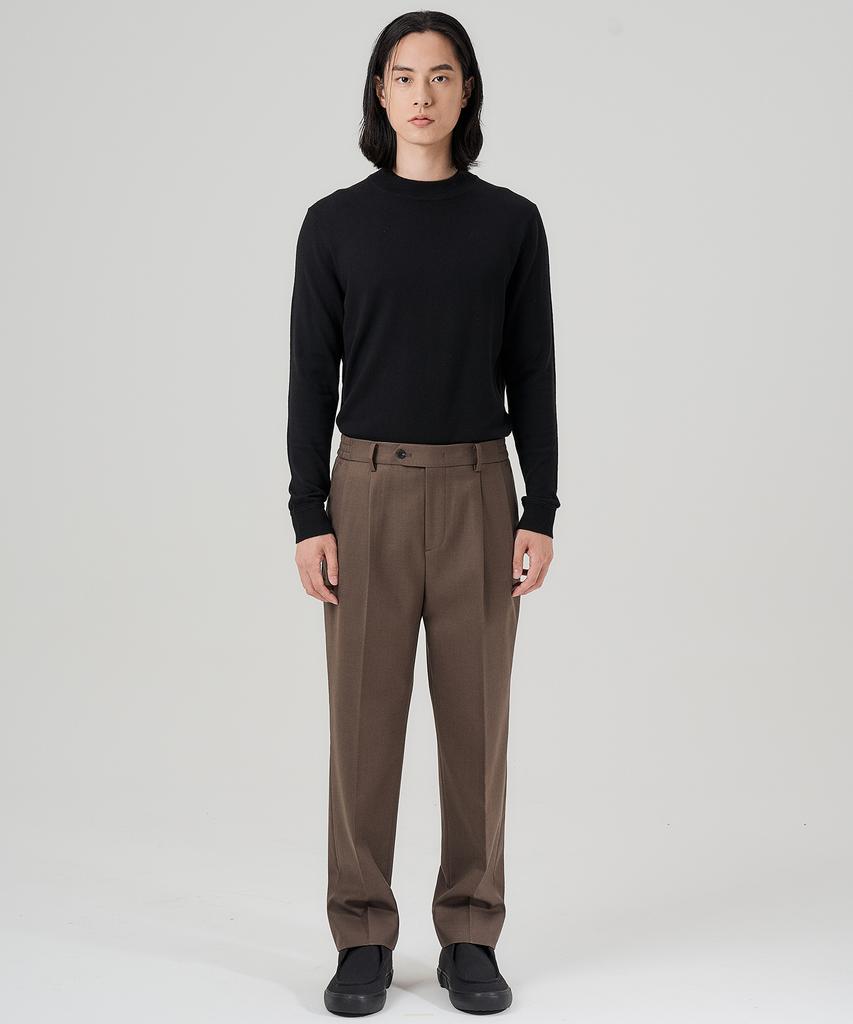 CONNECT KINLOCH Two-Puck Tapered Wool Twill Pants (Brown)