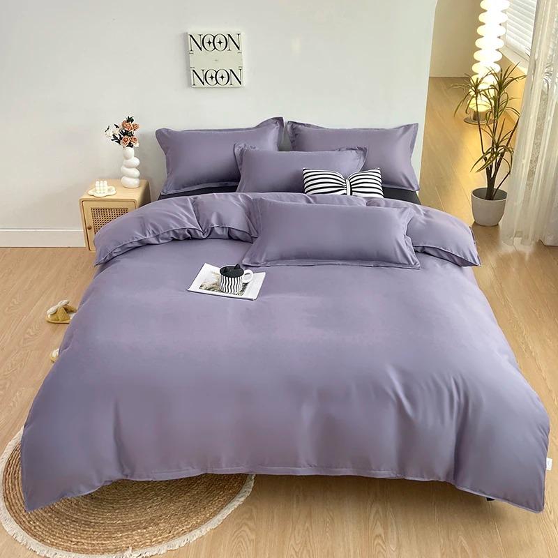 2-Side Color Blocking Duvet Cover 4Pcs Bedding Set Include Flat Sheet Fitted Sheet Two Pillowcases