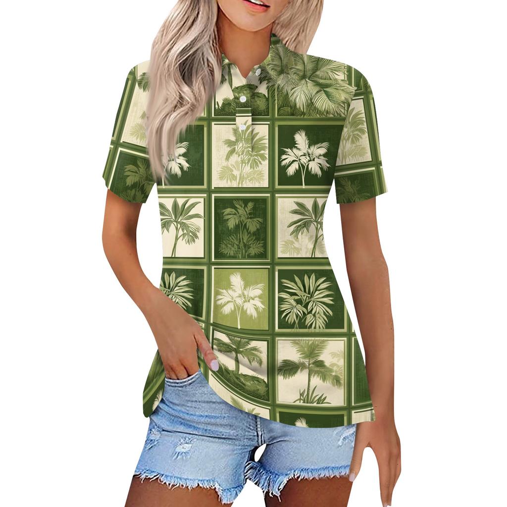 Damenmode Casual Revers Kurzarm Bedrucktes Hemd Damen Button Up Tops