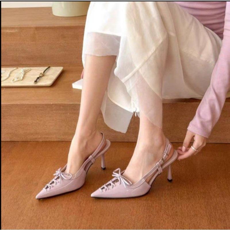 Fashion 2025 Summer Women High Heel Sandals Sexy Strap Slim Sandals Bow Pointed Fashion Birthday Party Women sandals slingback femme