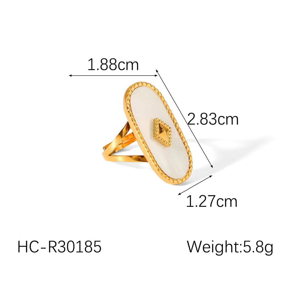 Diamond-studded Geometric Ring for Women, 18k Gold Plated, Non-fading, Light Luxury White Mother-of-pearl Titaniu
