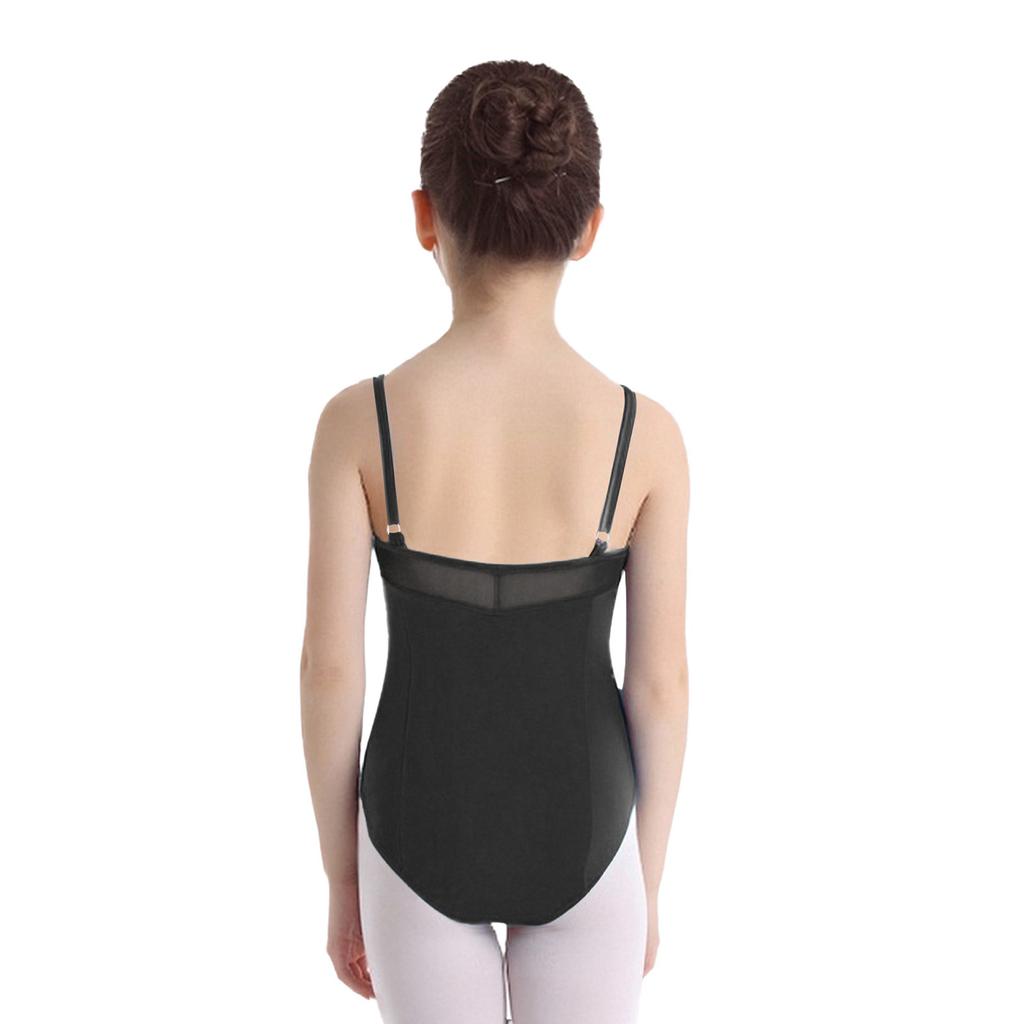 Girls Ballet Leotard Sleeveless Backless Adjustable Spaghetti Straps Ruched Bodysuit Gymnastics Wear
