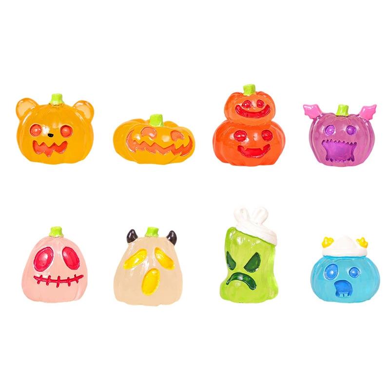 8Pcs/set Halloween Decoration Ornaments Micro Landscape Miniature Resin Craft Figurine Mini Pumpkin Ghost Garden Decoration