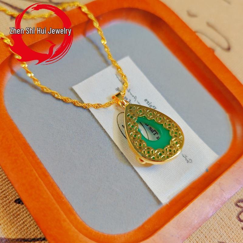 Vietnamesische Goldjaspis Anhänger Halskette: Wohlstand & Reichtum Rose Vergoldetes Messing Geschenk für Mama