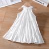 Summer Girls White Lace Embroidered Halter Princess Dress Kids Sleeveless Party Gown