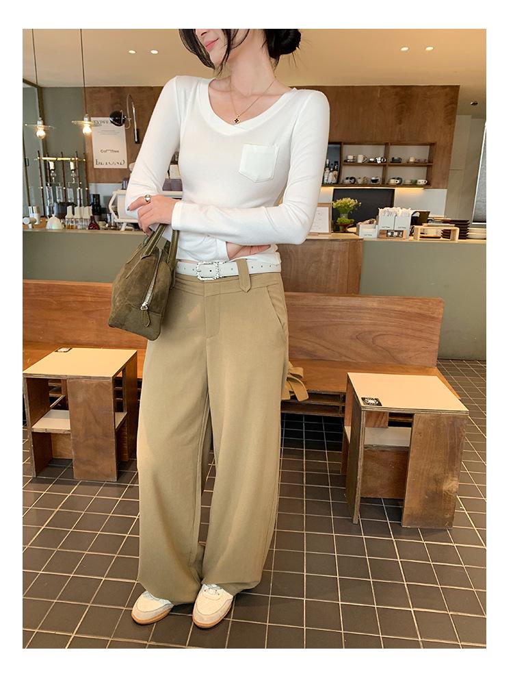 Korean Style Pink V-Neck Slimming Cropped Long Sleeve Women's Top - Autumn/Winter Collection