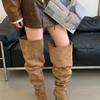 Spice Girl Big Tube High Heel Pile Boots Skinny European and American Black Boots Women But Knee Pointed Boots