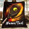 Custom Tennis Blanket Flaming Racket Ball Sports Design Personalized Name Fleece Throw All Season Soft Warm Bedding Home Decor