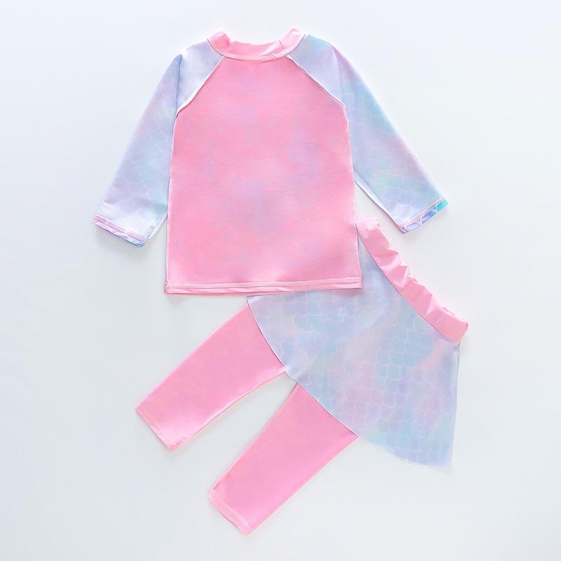 Kids' Long Sleeve Mermaid Swimsuit with Sun Protection and Quick-Dry Pants