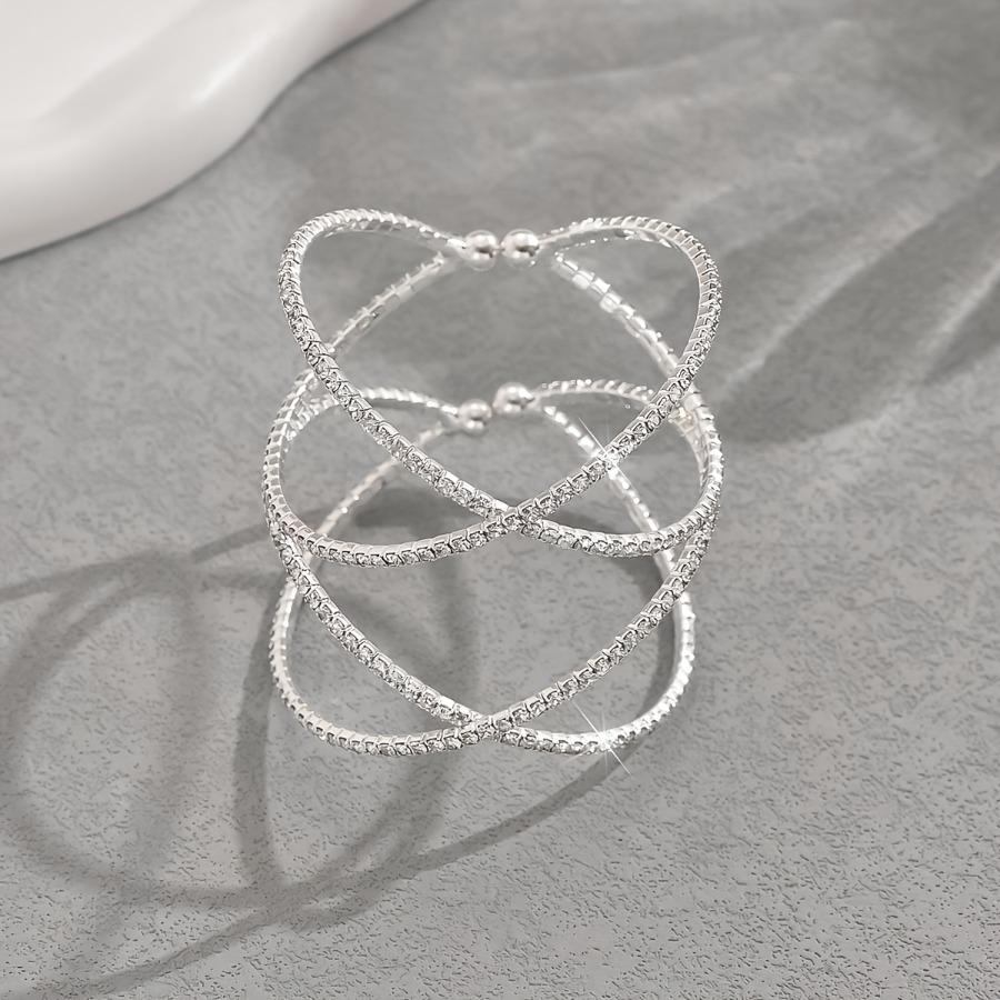 A Minimalist European And American Style Open Cuff Bracelet Adorned with Full Rhinestones, Featuring a Silver-Plated Design