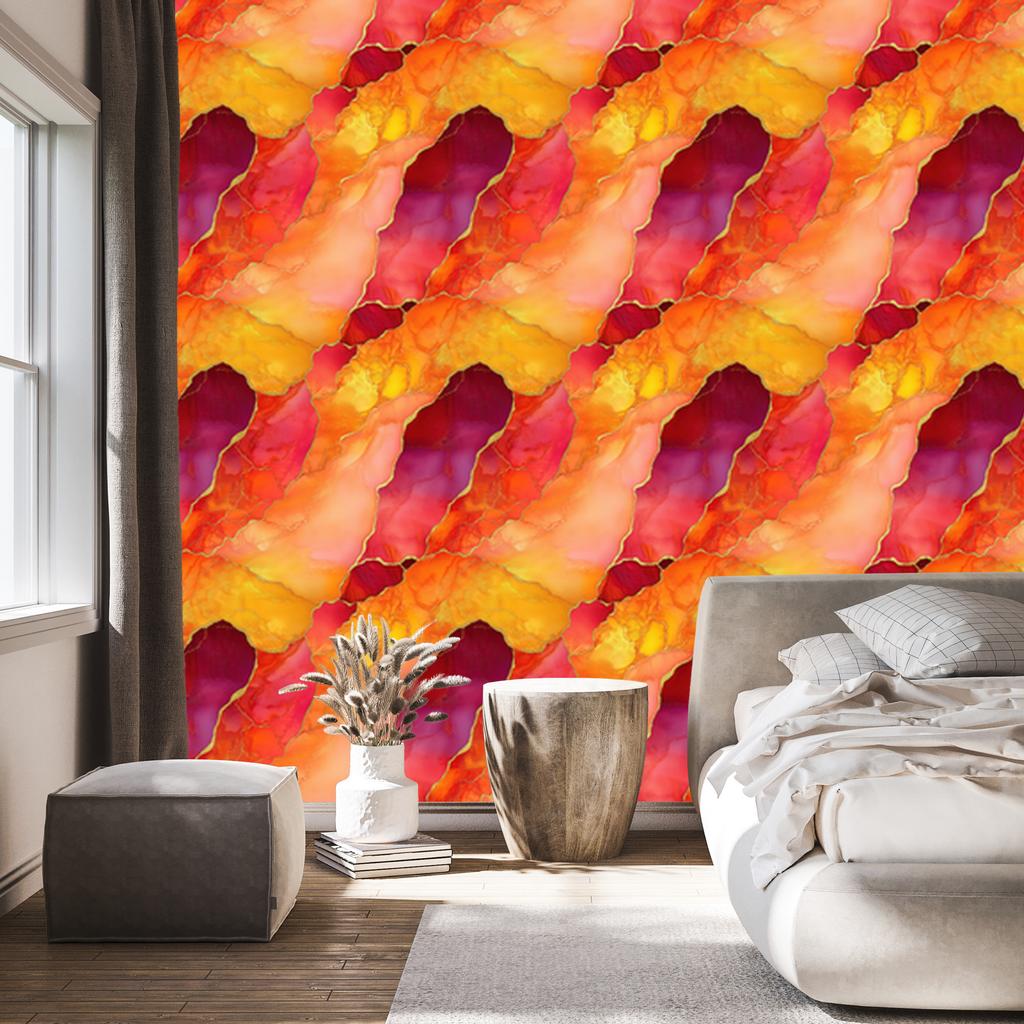 Peach, gold and red ink wallpaper 50x1000