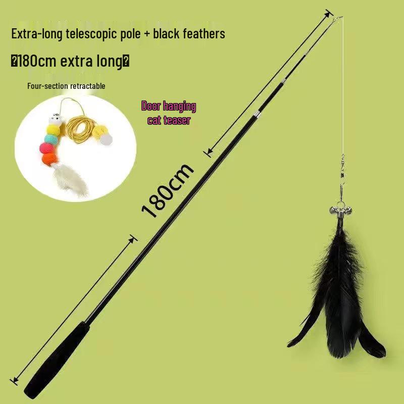 Retractable Cat Teaser Wand: 1.8m Interactive Fishing Pole with Bite-Resistant Feather & Bell Toy