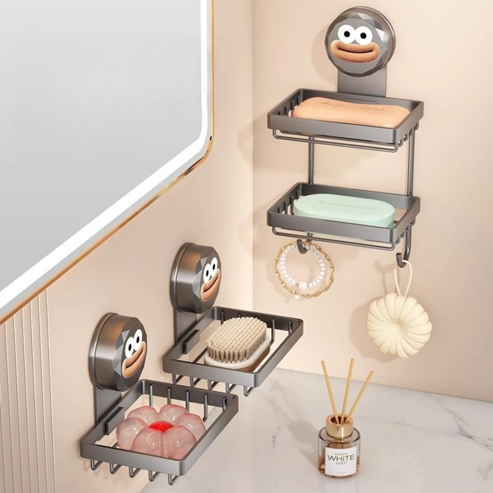 1PC No Drill Suction Cup Soap Dish Wall Mount Bathroom Storage Box with Drain Holder Organizer Rack Soap Dish Holder Soap Holder