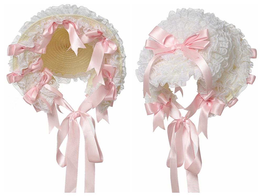 Lolita Lace Bonnet Hat Women Girl Victorian Party Straw Hat