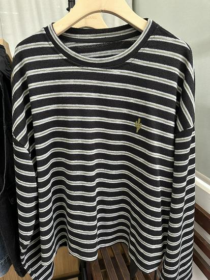 Xiao Wang's 52009 Autumn Korean-Style Loose Plus Size Casual Striped Round Neck Long Sleeve T-shirt
