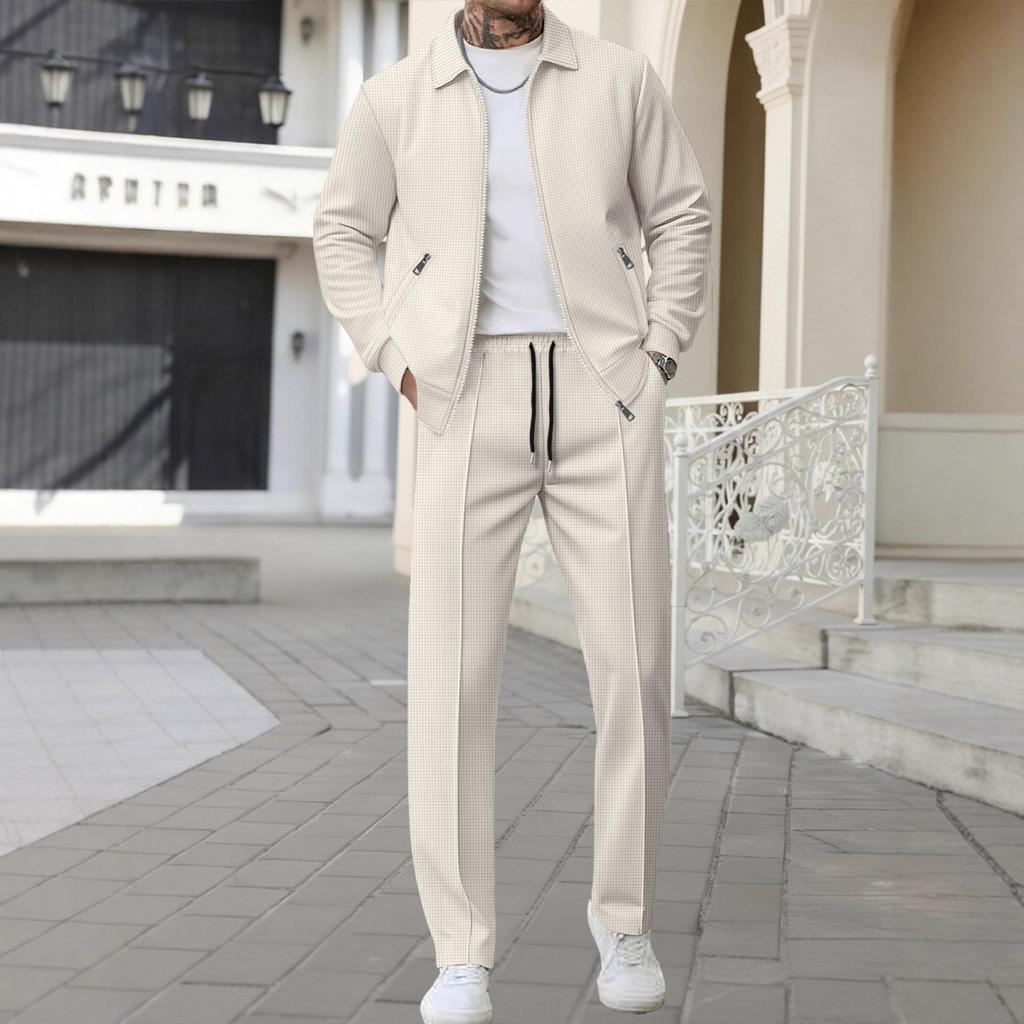 Spring and Autumn New Men's Waffle Drawstring Sports and Casual Pants Suit