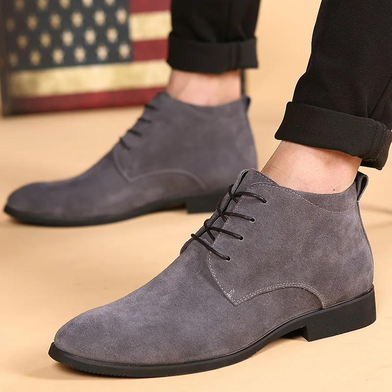 

Boots for Men Business Mens Boots High Top Casual Shoes Outdoor Leather Mens Winter Shoes Male Black Grey 2026 38 серый