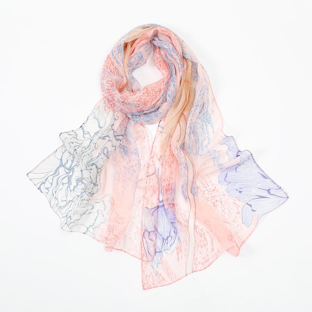 New Women Voile Bandana Scarf Shawl Women'S Poncho Print Long Soft Hijab Sunscreen Simulation Silk Shawl Beach Scarves Stoles