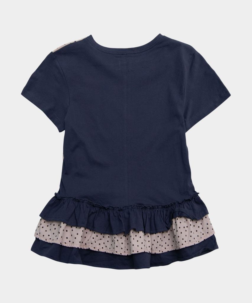SOME PLACE Flower Color Block Tiered Frill Layered Short Sleeve T-Shirt & Scarf Set [Navy]