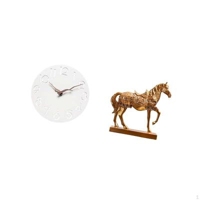 Silent Wall Clock Art with Horse Figurine Sculpture Resin Animal Statue for Home Kitchen Office