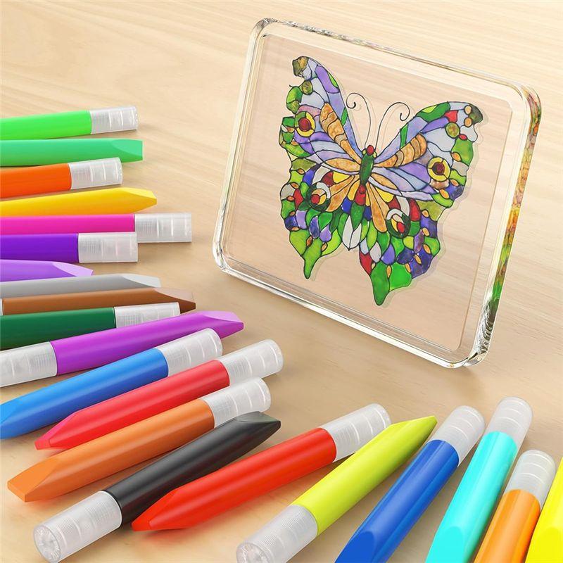 C-Convenient-48 Pcs Suncatcher Paint Pens For Kids Stained Glass Window Art Paint Pens Suncatcher Paint Crafts Sets For Kids