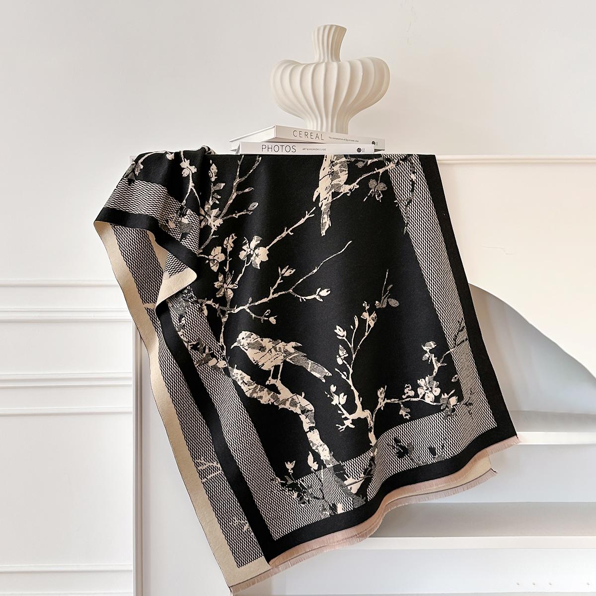 

Роскошные шарфы с принтом птичьей ветви для женщин, теплые зимние, из имитации кашемира, пашмины, шали, женские толстые одеяла-накидки, шарф