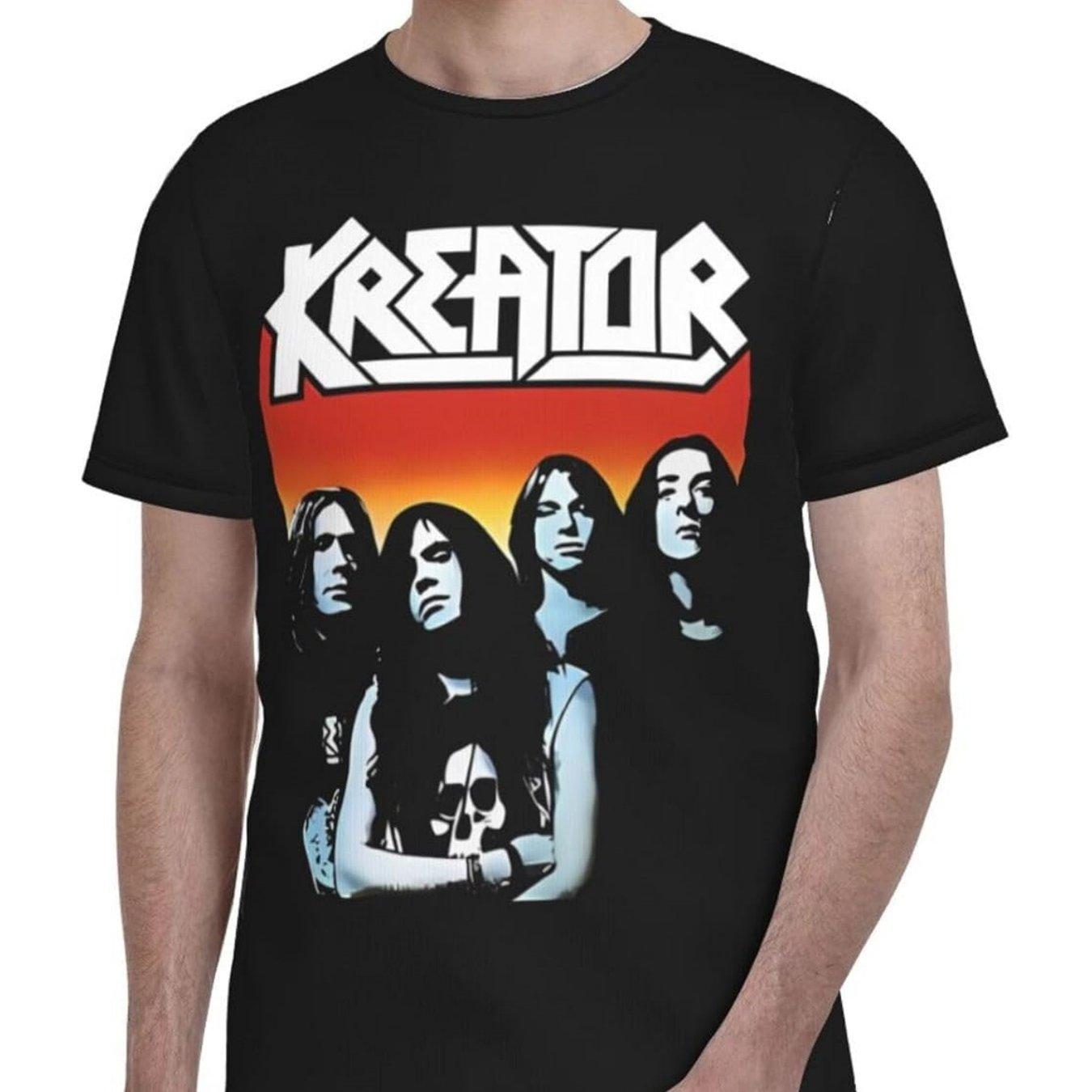 

Kreators Mens Heavy Metal Band Pattern Tshirt Bold KREATOR Text and Member Portraits Black Round Neck Tshirt Casual Shirt 3XL