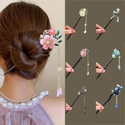 Baguettes à Cheveux Fleurs Vintage Pince à Cheveux Rétro Faite à la Main Épingle à Cheveux Cheveux Chinoise Pour Femmes Filles