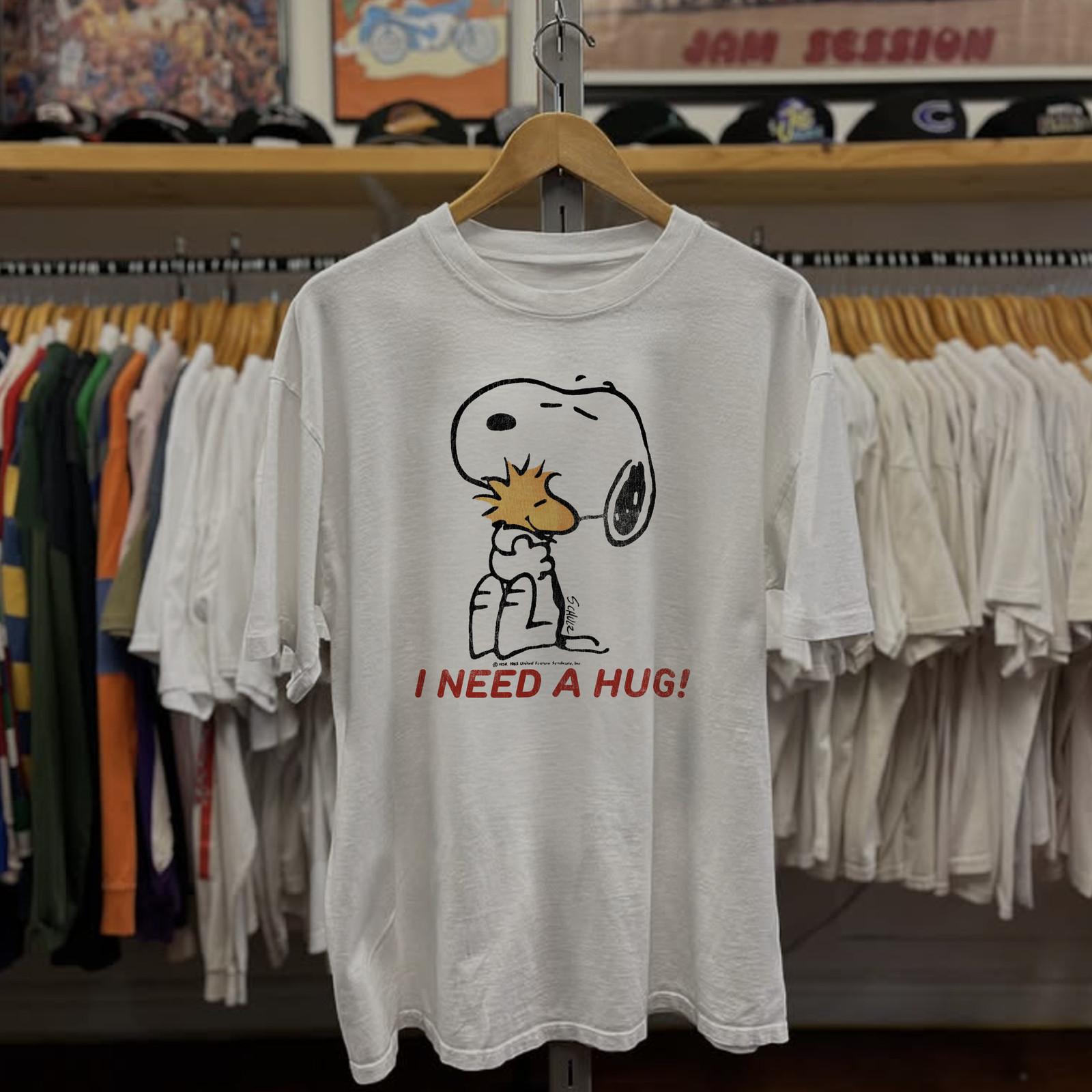 Rare Peanuts I Need A Hug Washed T-Shirt White L S