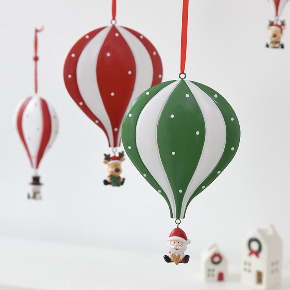 Iron Hot Air Balloon Ornament Red Green White Hanging Loop Christmas Balloon Pendant Lightweight Durable Santa Claus Pendant