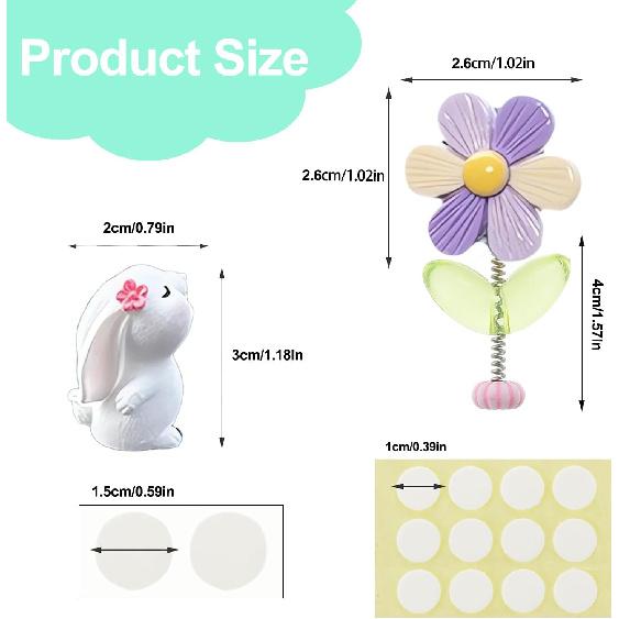 7pcs Cute Car Rearview Mirror Accessories, Funny Bunny Car Ornament, Shaking Spring Sunflower Dashboard Decorations, Interior Decor Christmas