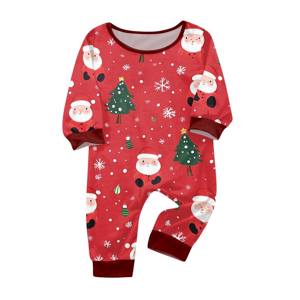 Family Matching Christmas Pajamas Set Long Sleeve Neck Print Loungewear for Parents and Kids